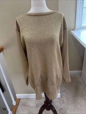 august silk Gold Metallic Boatneck Knit Sweater Size S EUC